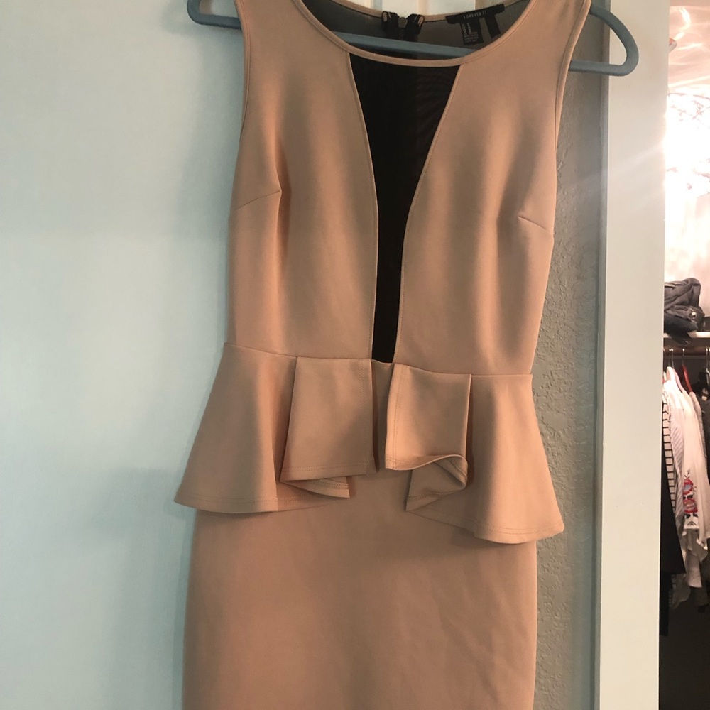Tan and black(mesh) pencil peplum dress